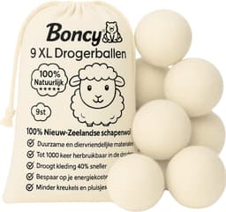 Boncy® Drogerballen - 9 Stuks Droogballen voor Wasdrogers - 100% Nieuw Zeelandse Schapenwol Wasdrogerballen - Energiebesparend & Duurzaam Cadeau - Wasballen voor Wasdroger Droogtrommel - Dryer Balls Wol Droger Ballen - Wasbol Wasbollen - Wit — thumbnail 1
