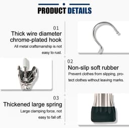 Wasknijpers-kledinghanger clip-wasknijpers met Extra Grip-hangerklem, kledinghaak RVS haak - washaak, reisdraagkleding - laarzen hoge handdoek muts sokken broek - 20 stuks - gebroken wit 12x4cm — thumbnail 5