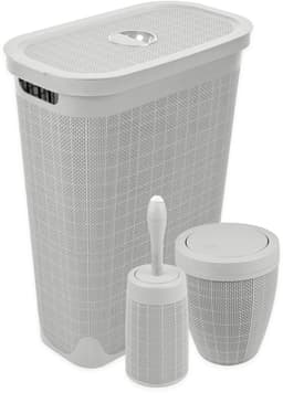 Set 'Hessian' - Wasmand 40 liter - Toiletborstel doseersysteem - Prullenbak swingdeksel - Lichtgrijs — thumbnail 1