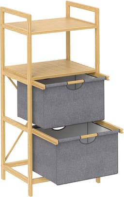 HOMCOM-Wäschekorb-Bambus, Polyester-44L x 34B x 96H cm-Naturholz — thumbnail 1