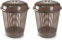 Plasticforte Wasmand met deksel - 50 liter - bruin - rond - D45 x H57 cm - opbergmand — thumbnail 3