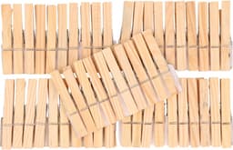 Wasknijpers verzamelen kunststof wit mandje met haak en 150x stuks houten knijpers 7.5 cm - Was ophangen — thumbnail 4
