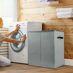 Livano Wasmand 2 Vakken - Wassorteerder - Laundry Basket - Wassorteerder Op Wieltjes - Bag - Donkergrijs - 166 Liter — thumbnail 4