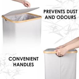 Wasmand met deksel 140 L, wasmand met verwijderbare 3 binnenzakken, opvouwbare wasbox 3 vakken Geschikt voor maximaal een week kleding, beige — thumbnail 2