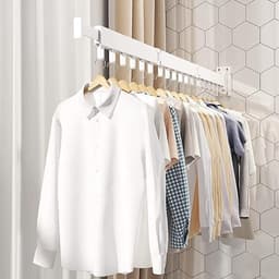 droogrek voor kleding aan de muur, droogrek voor wasgoed, ruimtebesparend intrekbaar klerenhangerrek, opvouwbaar kledingrek voor balkon, wasserij, badkamer, patio (wit) — thumbnail 5