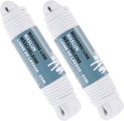 2x Witte waslijnen/drooglijnen polyester 25 meter - Huishouding - Schoonmaken - De was doen/ophangen - Waslijn/drooglijn — thumbnail 1