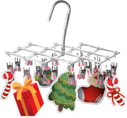 Druppelhanger, roestvrijstalen droogrek, sokkenhanger, ondergoeddroger, 18 wasknijpers voor korte was, opvouwbaar, winddicht, snel kleding verzamelen, rood — thumbnail 2