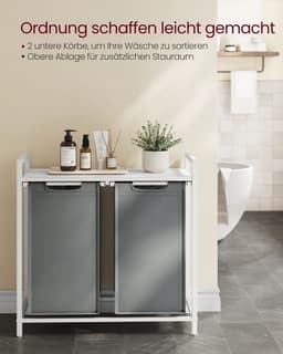 Wasmand met 2 x 46 liter capaciteit en legplank 73 x 33 x 72 cm — thumbnail 1