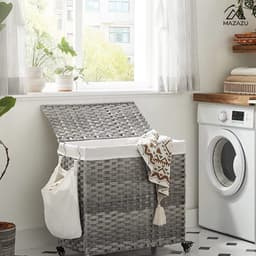 MIRA Home - wasmand met wieltjes - wasopberger - grijs - metaal/katoen - 66x33x60 — thumbnail 5