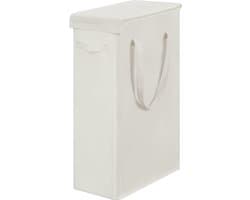 Slimme wasmand met deksel, 58 L, hoge smalle wasmand, ademend, inklapbaar, hoge smalle waszak, grote opbergmand, afvalbak voor wasgoed, slaapkamer, beige.