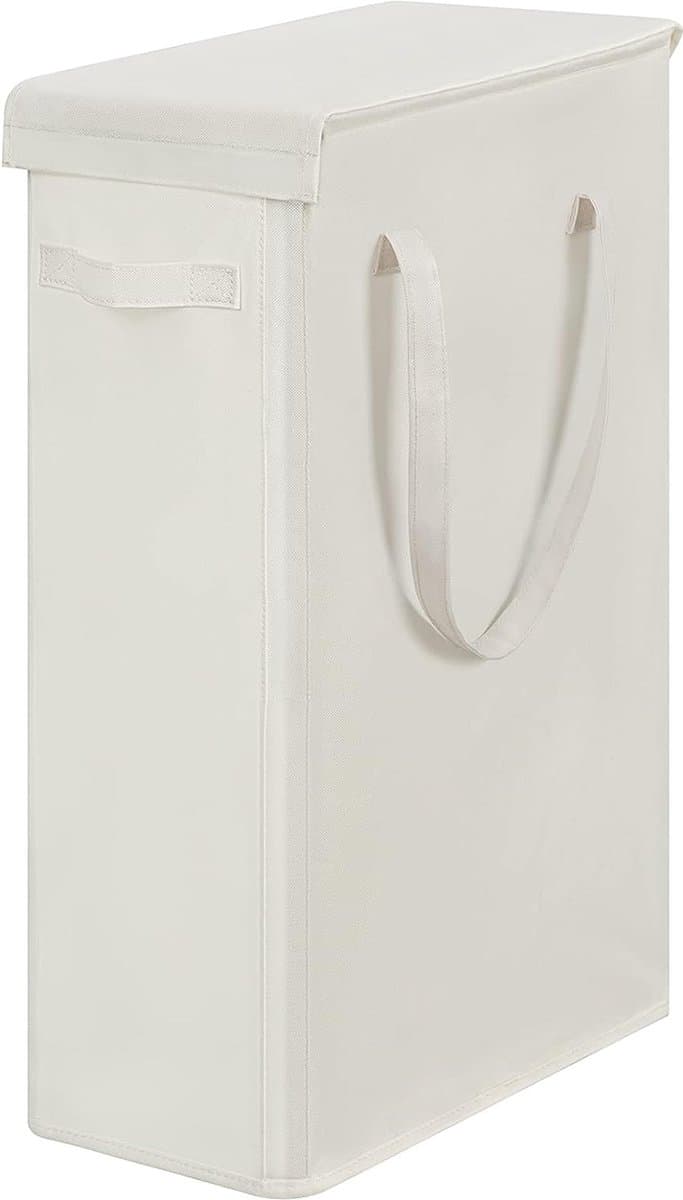 Slimme wasmand met deksel, 58 L, hoge smalle wasmand, ademend, inklapbaar, hoge smalle waszak, grote opbergmand, afvalbak voor wasgoed, slaapkamer, beige. — afbeelding 1
