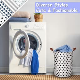 Laundry Basket, Large 65L Storage Basket with Handle, Foldable Laundry Bag for Dirty Clothes, Bedroom, Children's Room, Waterproof Laundry Baskets, Storage, Black Dot. — thumbnail 4