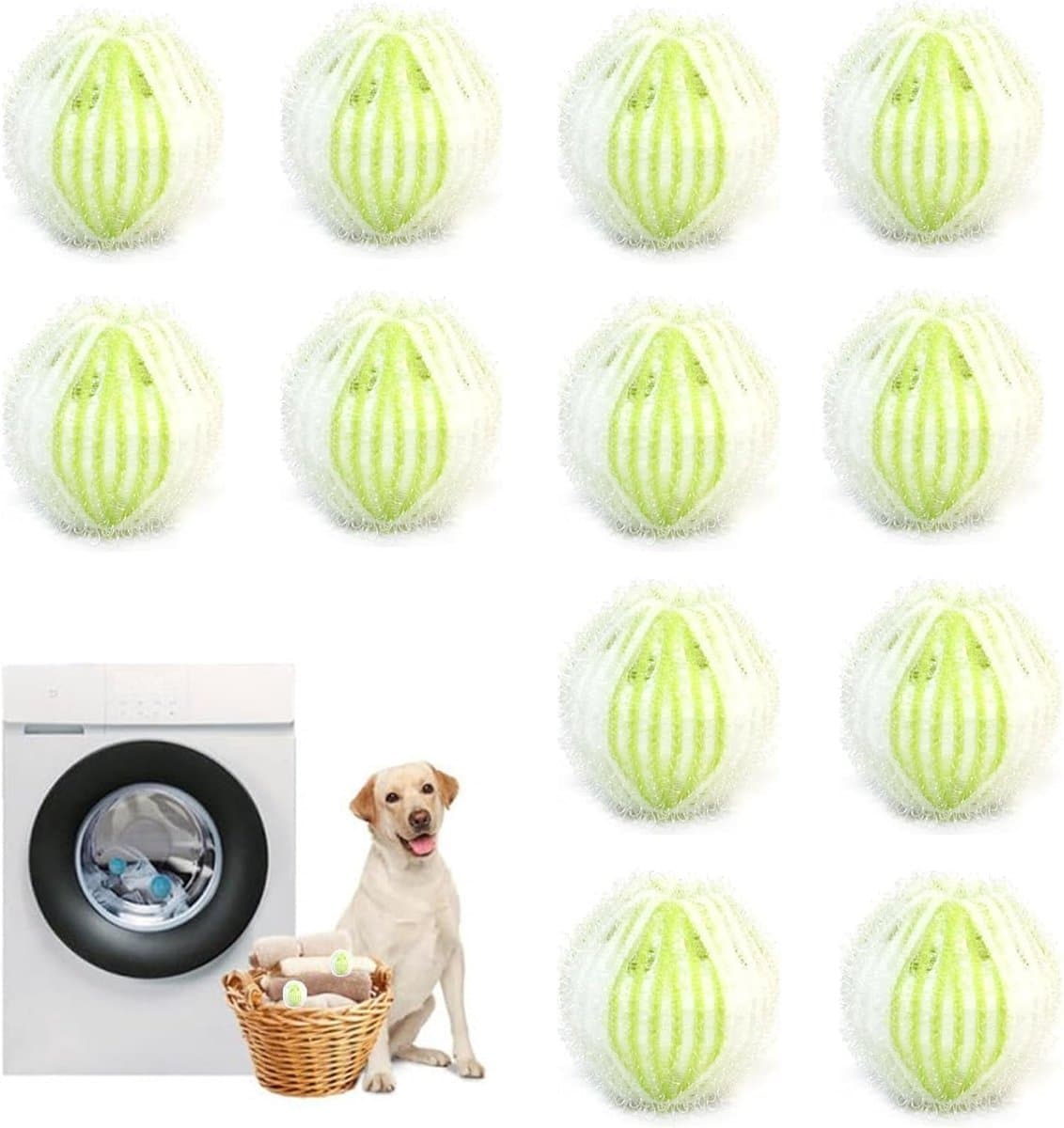 Wasbal, 12 x 9 x 2,5 cm, witte nylon band, ideaal voor het verwijderen van pluisjes en het verbeteren van wasmiddel(12, groen) — afbeelding 1