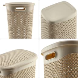 KADAX Plastic wasbak, lichte wasmand, wasverzamelaar van kunststof, luchtdoorlatende wasbox, met deksel (beige) — thumbnail 5