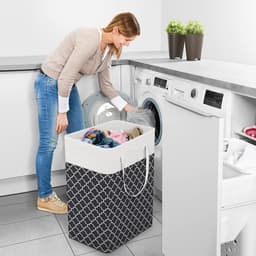 Wasmand, grote wasmand, 75L opbergmanden voor kleding, opvouwbare stoffen waszak, wasmand — thumbnail 4