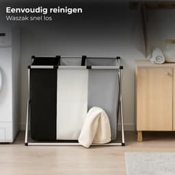 Lomera Wasmand 3 Vakken - Wassorteerder - Aluminium En Katoen - Afneembare Waszak - Draaghengsel - Insteekvakken - Laundry Basket - Wasmand Met Klittenbandsluiting — thumbnail 5