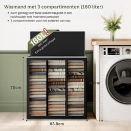 DailySupplies® Wasmand 3 Vakken - Wassorteerder - 160L — thumbnail 2