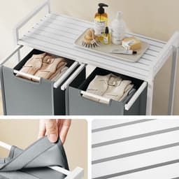 Wasmand 73 x 33 x 72 cm Wit Grijs Oxforddoek Metalen Frame 2 Vakken 46 Liter Uittrekbaar Afneembare Zakken Stevig Duurzaam — thumbnail 5