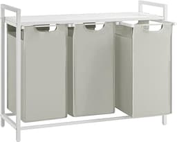 FurnStar Wasmand - Wassorteerder - 3 vakken - Wasmanden - Wassorteerder 3 vaken - 3x 38 L - 114L - Metalen Frame - Stijlvol en Duurzaam- Wit — thumbnail 1