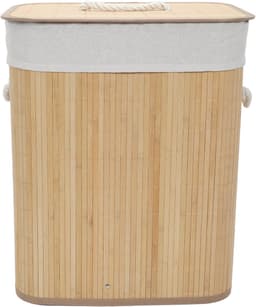 Bamboe wasmand met deksel en 60L uitneembare zak - Beige — thumbnail 3