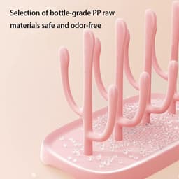 Droogrek voor babyflessen - Flessendroogrek - Draagbaar flessenrek - Uitneembaar - Droogrek met lekbak - Geschikt voor zuignappen, bekers en babyflessen en accessoires - Roze — thumbnail 3