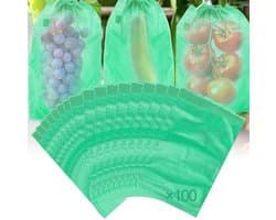 100 Stuks Druivenbeschermzakken - Vliesstof Tuin Nettas met Trekkoord voor Fruitbescherming