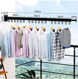 Inklapbaar Kledingrek Wandmontage - 360° Roterend Droogrek voor Balkon en Badkamer — thumbnail 2