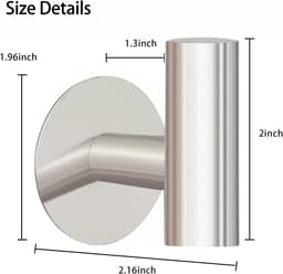 Zelfklevende wandhaken van geborsteld nikkel (2 stuks), robuuste badkamer- en keukendeurhaken, zelfklevende wandhaken voor het ophangen van jassen, handdoeken, sleutels en badjassen (geborsteld nikkel) — thumbnail 4
