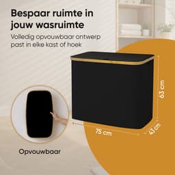 Rivoya Wasmand 3 Vakken - Wassorteerder - XXL 200L - Met 3 Uitneembare Zakken - Wasmand met deksel - Laundry basket - Extra grote capaciteit - Waszak - Wasbox - Zwart - incl Drogerballen — thumbnail 2