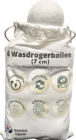 Goodz Crate Drogerballen - 6 Wasdrogerballen - 100% Schapenwol - Droogballen met Opbergzak — thumbnail 1