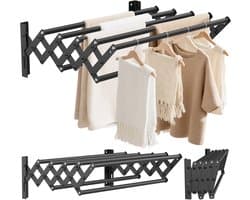Wanddroogrek - Uitschuifbaar - Telescopisch bereik 12 tot 36 cm - Zwart