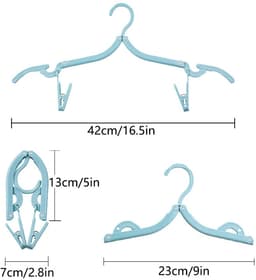 18 stuks - Opvouwbare kledinghanger - Opvouwbare reiskledinghanger met opbergtas - Draagbaar droogrek voor kleding op reis voor zakenreizen, studentenhuizen, thuisgebruik - Blauw — thumbnail 3