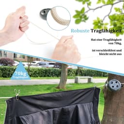 Extendable Clothesline Camping Portable 10 m Travel Holiday Outdoor Laundry Rack for Bathroom Utility Room Garden or Travel (Black) — thumbnail 3