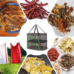 Fruit droogrek van gaas - Opvouwbaar ophangnet voor groenten en vlees - Draagbare lichtgewicht houder - ruimtebesparende organizer voor buiten - duurzaam multifunctioneel accessoire - Dubbele laag - 1 stuk(zwart) — thumbnail 2