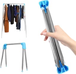 longziming Opvouwbaar Kledingrek - Draagbaar & Uitschuifbaar - Inklapbaar Wasrek - Lichtgewicht - Voor Reizen, Camping & Wasruimte - Droogtoren - Blauw — thumbnail 1