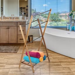 KADAX Handdoekhouder van hout, wasrek met droogoppervlak tot 3,5 m, inklapbare badhanddoekhouder, badkameraccessoire voor badkamer (volledig gemonteerd) — thumbnail 5