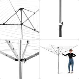 KADAX Wäschespinne mit 50 Meter Wäscheleine, Wäscheständer aus rostfreiem Aluminium für Draußen, höhenverstellbare Wäscheschirm mit Bodenhülse für Garten — thumbnail 5