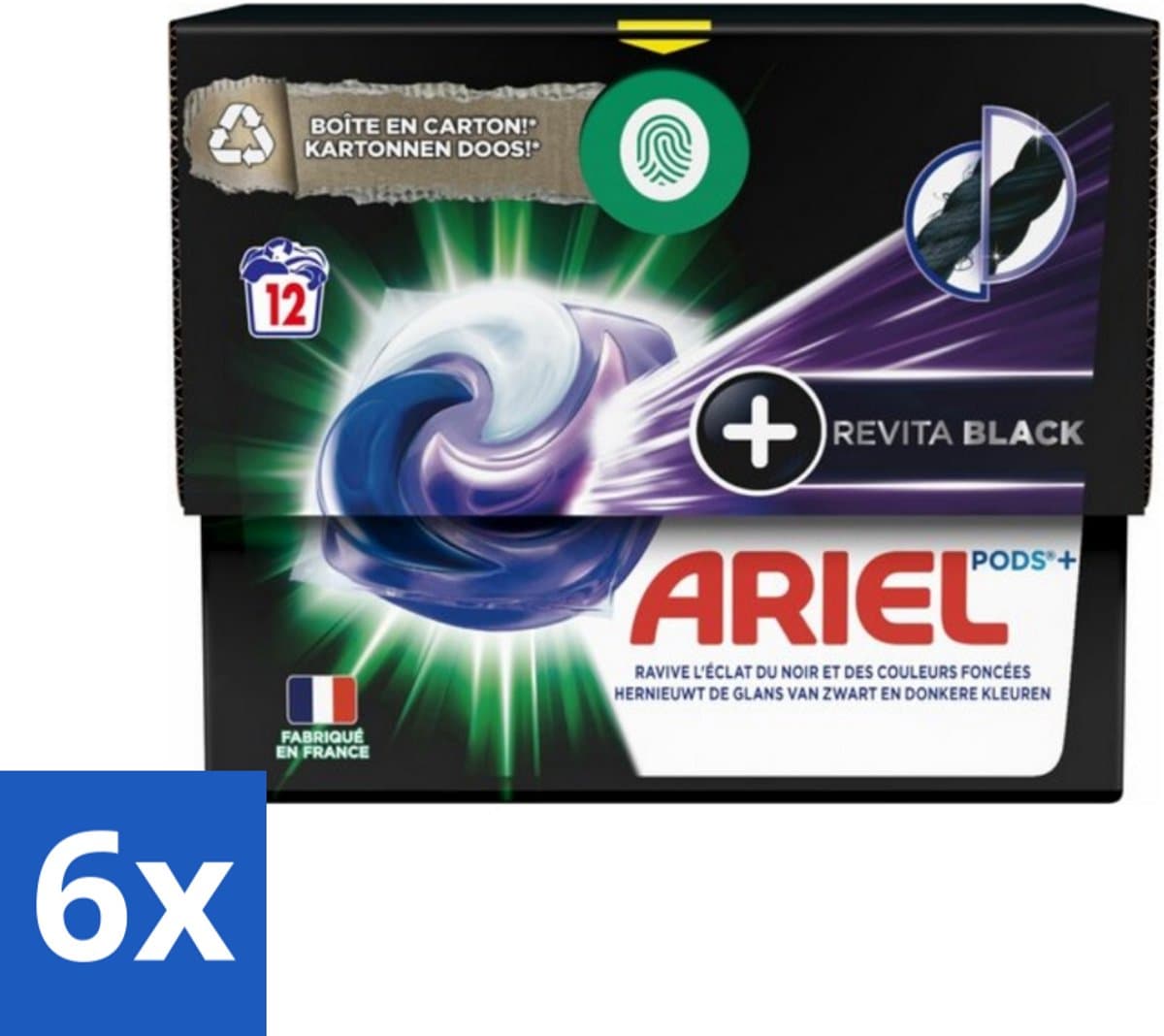 6 x Ariel Revita Black - Wasmiddelcapsules - Pods + - Donkere Was - 12 Wasbeurten - Wasmiddel Capsules - Donkere Was - Wasmiddel Zwart - Wasmiddel Glans - Wasmiddel Energiebesparend — afbeelding 1