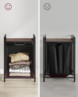 Wasmand 65 L - Zwart met Rustiek Blad, Opbergmand voor Wasgoed, Handdoeken of Speelgoed, 50x33x72 cm, Industriële Stijl — thumbnail 2