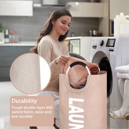 Opvouwbare wasmand - 90 liter inhoud - wasverzamelaar met handvat - Oxford stoffen wasmand - waterdichte waszak - wasmand - draagbare wassorteerder - opbergcontainer - flessenverzamelaar-Roze — thumbnail 4