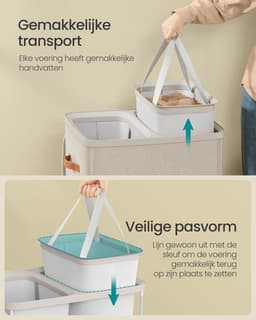 SONGMICS Wasmand, 170 L Vuile wasmand, 2 compartimenten, eenvoudige montage, met deksel en handgrepen, uitneembare binnenzakken, 56 x 40 x 75 cm, Cappuccino Beige LCB813L01 — thumbnail 4