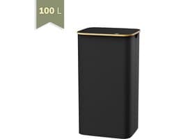 Wasmand 100 Liter met Deksel – Opvouwbare Wasmand – Zwart – Middel Groot Formaat voor Badkamer – IN-HOMEXL Modena