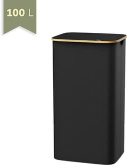 Wasmand 100 Liter met Deksel – Opvouwbare Wasmand – Zwart – Middel Groot Formaat voor Badkamer – IN-HOMEXL Modena — thumbnail 1