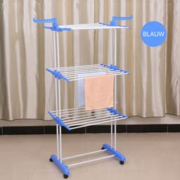 Droogrek - Wasrek - Droogrek inklapbaar - Droogtoren - Opvouwbaar - 170 CM - 3 lagen - Blauw - Incl. wielen — thumbnail 5