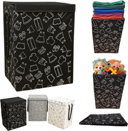 Lexorion Opbergmand - Opbergmand - Speelgoedmand Kinderen - Opbergmand met deksel - Opbergmanden - Opbergmand kinderkamer - Opbergmand speelgoed - Wasmand Opvouwbaar - Stijlvolle Kledingmand - 57L Wasmand - Zwart — thumbnail 1