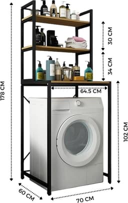 Bovenste Rek Wasmachine Organizer Ruimtebesparend - 3 Niveaus Hout E1 en Staal — thumbnail 4