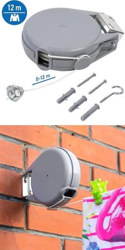 New Age Devi - Uittrekbaar Muur Waslijn - Oprolbare Waslijndraad Box - Automatische Uittrekbare Wand Drooglijn - Buiten - 12 Meter — thumbnail 2