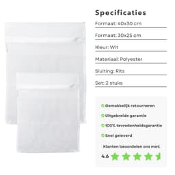 Waszakken Set - Wasnetten - Waszak met Ritssluiting - Was Zak - 40x30 cm & 30x25 cm - Wit - Inclusief EBOOK — thumbnail 2