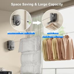 Intrekbare Waslijn - Drooglijn Ophangsysteem - Kleding Drogen - Anti-doorzak Mechanisme - 4.2 meter - Zilver — thumbnail 4