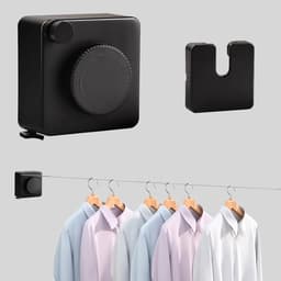 Waslijn uittrekbare muur, 4,8 m, uittrekbare waslijn, roestvrij staal, niet doorhangende intrekbare waslijn voor buiten, voor balkon, bijkeuken, badkamer, draagvermogen 20 kg (zwart) — thumbnail 4